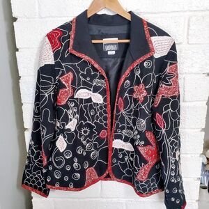 Yak Magik Jacket Womens Large Black Embroidery Patchwork Art to Wear Pockets